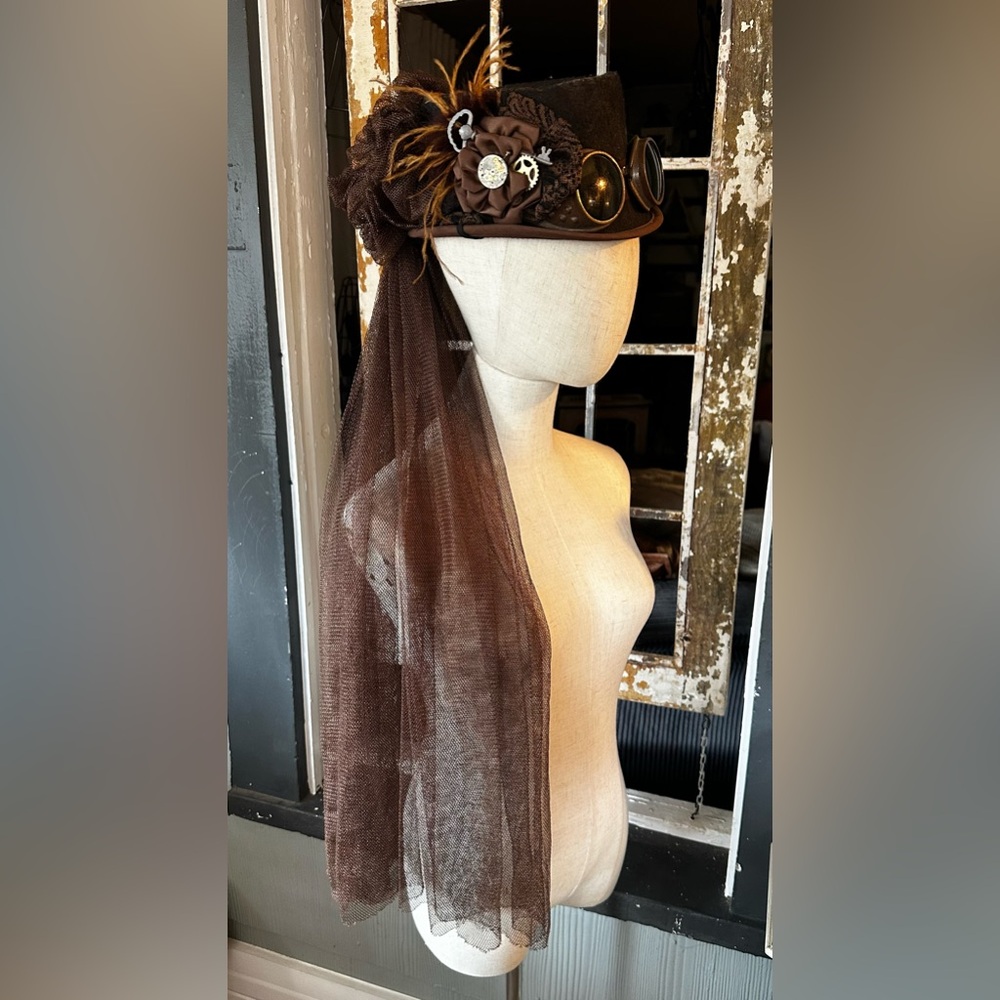 Brown Steampunk Hat with Veil